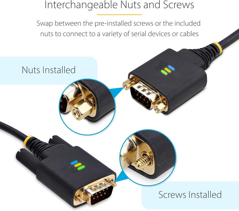 Star Tech 6.6ft/2m USB to Serial Adapter Cable, COM Retention, FTDI, USB-A to DB9 RS232, Interchangeable DB9 Screws/Nuts - Image 3